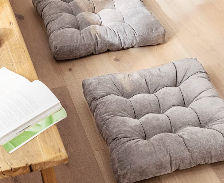 Outdoor Cushions Square Floor Pillow Thicken Tufted Seat Pad Large Floor Cushion for Yoga Meditation Living Room Balcony Office Patio, 22x22 Inch, Grey(1 Pack)