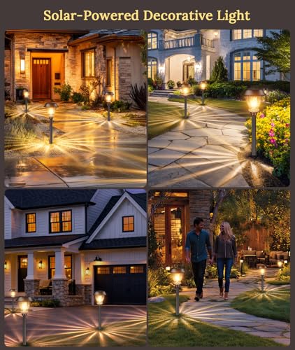XMCOSY+ Solar Pathway Lights Outdoor, 6 Pack Decorative Crackled Glass Garden Lights, Soft Warm White Glow, Auto On/Off LED Waterproof Landscape Lighting for Yard Walkway Patio - size: 6 Packs