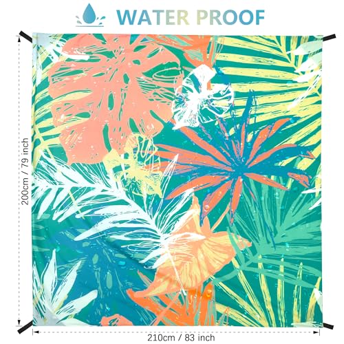 HIHOHO Beach Blanket Waterproof Sandproof Beach Mat for 1-8 Adults Quick Drying Durable Outdoor Picnic Mat for Beach Festival Travel Camping Hiking (Colorful-Palm, 79"×83"(4 Person)) - color: Colorful-palm, size: 6'11" x 6'7"