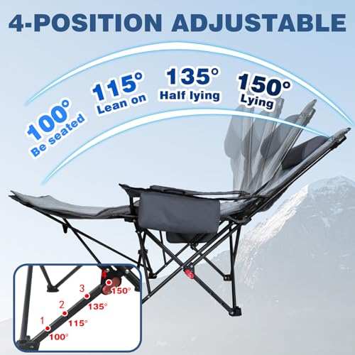 2-Pack Reclining Camping Chair 4 Position with Foot Rest Comfortable for Adults 265Ibs Folding Lounger Mesh Beach Chair with Cooler Bag,Cotton Cushion and Cup Holder for Outdoor Patio - color: Grey, style: 2-Pack with Cotton Pad
