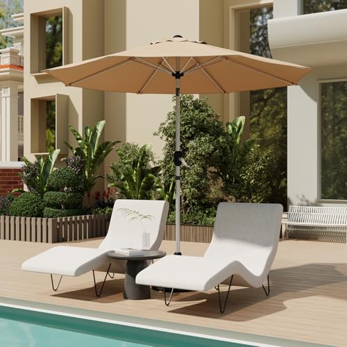 10FT Aluminum Outdoor Patio Umbrella, Fade-Resistant Market Umbrella with Push Button Tilt Function, 8 Sturdy All-Aluminum Ribs for Gardens, Patios, Backyards & Pools - color: Beige, size: 10FT-1Tier (Aluminum Umbrella)