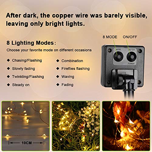Brizled 2 Pack Solar String Lights, Total 132FT 400 LED Outdoor Solar Fairy Lights, 8 Modes Solar Twinkle Lights, Waterproof Mini LED Solar String Lights for Christmas Garden Party Decor, Warm White - color: Warm White