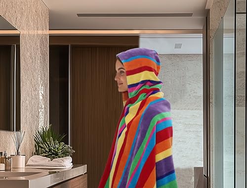 COTTON CRAFT Hooded Beach Towel - Oversized XXL 35x84 Towel with Hood for Adults - Summer of Siam - The Big Kahuna 7 Foot Beach Blanket Towel - Big & Tall Soft 100% Cotton Velour - Multi Color Stripe - color: Summer of Siam, size: 1 Pack - 35x84 Hooded