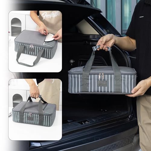 Fun Elements Casserole Carrier for Hot or Cold Food, Insulated Casserole Dish Carrier, Thermal Lasagna Lugger Tote for Potluck Parties/Picnic/Cookouts, Fits 9"×13" Baking Dish, Grey - style: Single