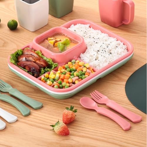 Unbreakable Rectangular Divided Plates for Adults 4 Sections Portion Control Plates Set of 2 Plastic Dinner Plate for Camping Outdoor or Every Day Use - color: Style 2 Pink, size: 10.5*8.5 Inch