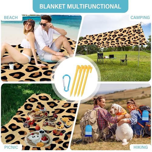 Beach Blanket 78''×110'' Suits 1-7 Adults Waterproof Sandproof Lightweight Oversized Large Picnic Mat Blanket for Beach Travel Camping Picnic Hiking - color: Leopard Print, size: 9'2" x 6'6"