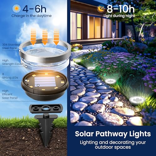 SOLPEX 10 Pack Solar Ground Lights Outdoor Waterproof, Solar Powered Pathway Lights, Landscape Lighting for Garden Walkway Driveway Backyard Decor (Cool White) - color: Cool White, size: 10 Pack