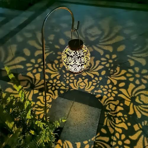 2 Pack Solar Lanterns Outdoor Gifts, IP44 Waterproof Hanging Solar Lights Decor Lamp for Garden, Patio, Pathway, Yard, Porch (Classic Black Flower) - color: Classic Black Flower