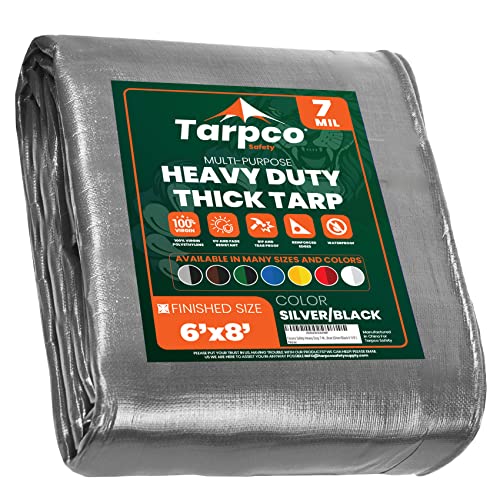 Heavy Duty 7 Mil Tarp Cover, Waterproof, UV Resistant, Rip and Tear Proof, Poly Tarpaulin with Reinforced Edges for Roof, Camping, Patio, Pool Cover, Boat (Silver/Black 6′ X 8′) - color: Silver/Black-7 Mil, size: 6′ X 8′