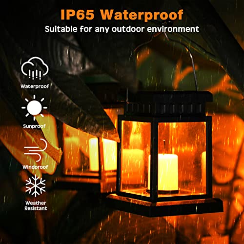 Yexiya 18 Pcs Hanging Solar Lanterns Outdoor Garden Candle Lights Black Waterproof LED Solar Lanterns Lights for Garden Yard Deck