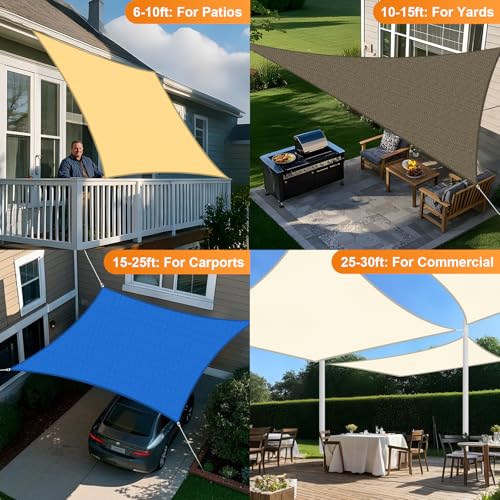 Artpuch Sun Shade Sail, 10'x15' Beige Rectangle, Curved Edged Commercial Grade 185GSM Permeable Outdoor Shade Cloth for Deck, Backyard, Patio (Custom Sizes Made)