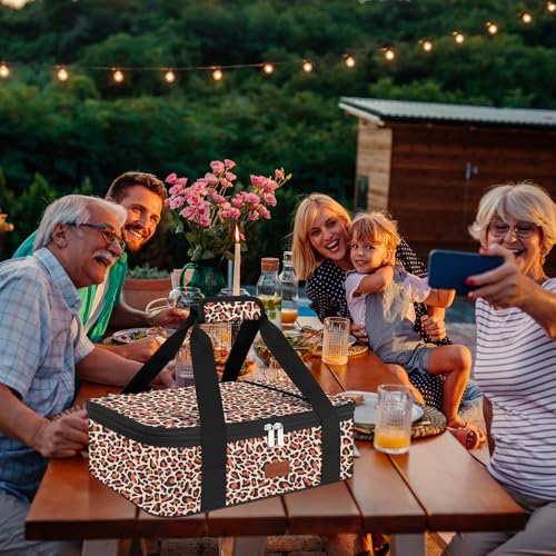Insulated Casserole Carrier Bag, Expandable Thermal Food Carrier Insulated Travel Carry Bag for Hot or Cold Food for Picnic Cookouts Potluck Parties Fits 9" x 13" Baking Dish (Leopard) - color: Leopard, size: 16x11.4x4.7inch