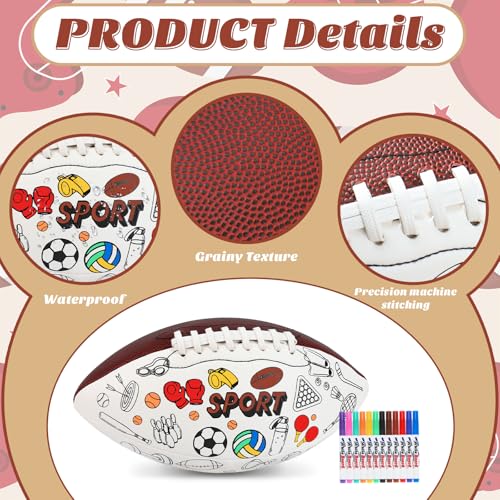 Size 6 Color Your Own Football Brown DIY Custom Craft Kit with Pump 12 Markers Personalized Youth Toddler Training Paint Your Own Toy Creative Gift for Kids (Brown Foorball, 6) - size: 6, style: Brown Foorball