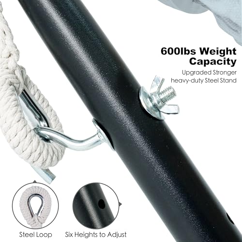 Gafete Double Hammock with Stand for Outside, Upgraded Spreader Bar, Heavy Duty Space Saving Steel Stand 2 Person, Side Pockets, Easy Assembly, 600lbs Weight Capacity, Indoor & Outdoor (Light Grey) - color: Light Grey