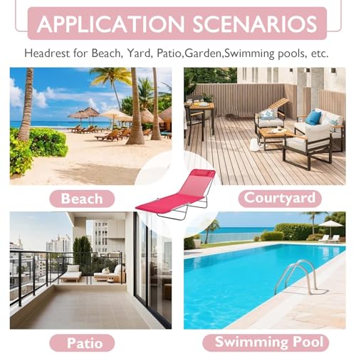 Majnesvon Folding Chaise Lounge Chair, Pool Sun Tanning Chair with Headrest, Outdoor Lounge Chair with Reclining Back, Breathable Mesh Seat, for Beach, Yard, Patio (Pink 2) - color: Pink 2