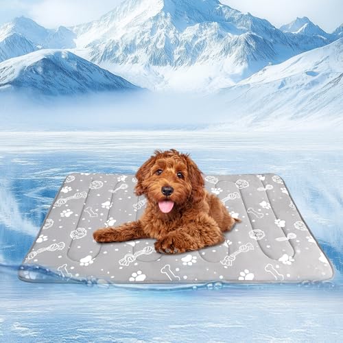 MH MYLUNE HOME Upgrade Cooling Mat for Pets,30”x20” 300g Reinforced Padding &Cool-Chill Fiber, Heat-Absorbing Color-Changing Pet Pad, Foldable Summer Bed - size: Medium: 20"x30"