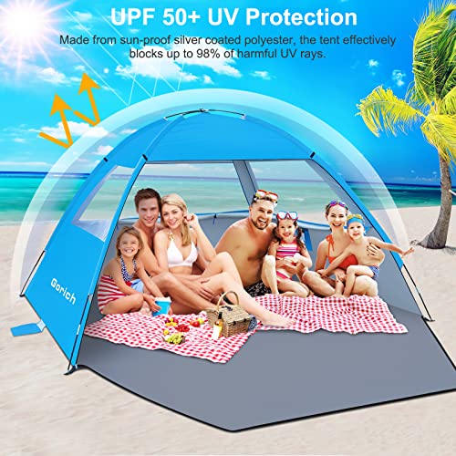 Gorich Beach Tent Sun Shelter for 3/4/6/8/10 Person with UPF 50＋ UV Protection, Lightweight & Easy Setup Beach Shade Canopy, Portable Beach Shade Tent Beach Cabana - color: Blue, size: 6 Person