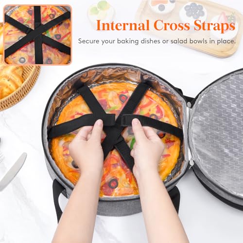 Lifewit Insulated Double Decker Round Casserole Carrier, Portable Pie Carrier Bag for Hot or Cold Food, Fits 12.5" Baking Dish, Thermal Lunch Tote for Potluck Parties, Picnic and Cookouts, Grey - color: Gray, size: 12.2 x 12.2 x 7.7inch
