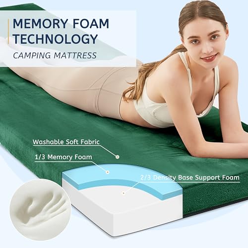 HomeMate CertiPUR-US Memory Foam Camping Mattress Pad Portable Roll Up Mattress for Adults Sleeping Mat Cot Mattress Pad - color: Dark Green, size: Single / 75*30*3