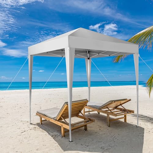 6.5x6.5ft Outdoor Pop Up Canopy Tents,Portable Instant Folding Shelter Gazebos,Waterproof Beach Tents,Easy Up Instant Commercial Canopy Tent,with Carry Bag,for Garden Event Wedding Party BBQ (White) - color: White, size: 6.5x6.5ft