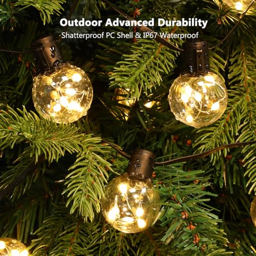 30ft Outdoor String Lights Battery Powered, 20 G40 Warm White LED Bulbs Hanging Lights Dimmable with Timer, IP65 Waterproof Bulb Shatterproof for Patio Backyard Balcony Christmas Decor - color: White, size: 30ft