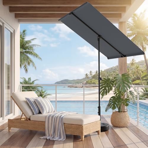 HOMSHADE 6x4ft Outdoor Balcony Umbrella - Flat Porch Pool Patio Umbrella Rectangular Canopy Shade UPF50+ UV Protection 360° Rotating & Tilting All Angles Applicable (Grey, No Base) - color: Gray