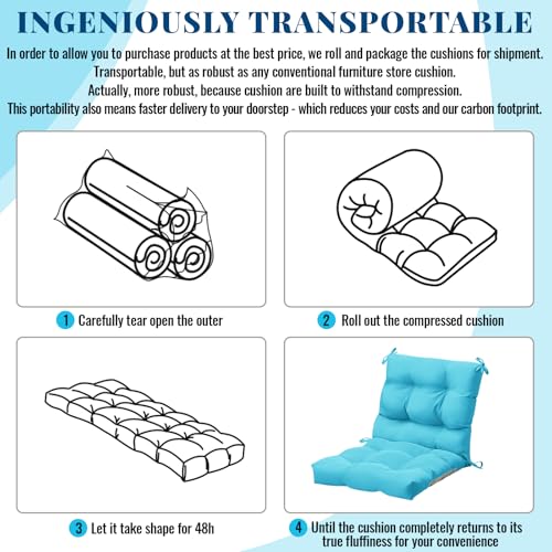 Marsui 4 Pcs Outdoor Indoor High Back Chair Cushions Patio Furniture Tufted Pillow with Ties Water-Resistant Replacement Outdoor Rocking Chair Cushions, 42 x 21 Inches (Lake Blue,Solid Color) - color: Lake Blue, size: Solid Color