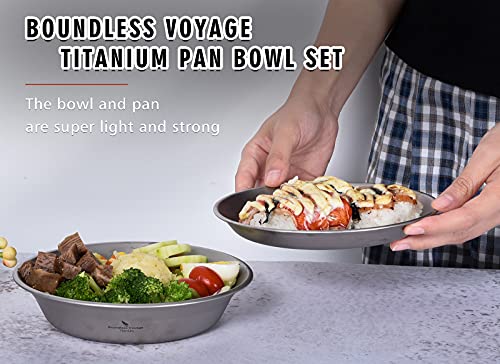 iBasingo Titanium Camping Plates and Bowls Set with Mesh Bag - 174mm Ultralight Backpacking Dinnerware for Hiking, Survival Kit & Outdoor Cooking (61g Plate + 67g Bowl) Ti1113T - color: Plate and Bowl Set-Ti1113T
