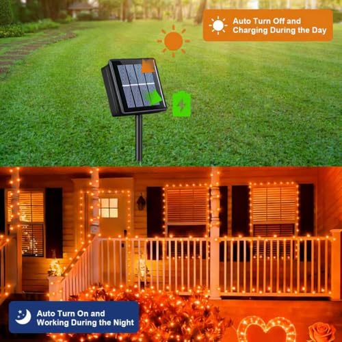 QITONG 4 Pack Solar Fairy Lights, Each 33ft 100 LED Orange Christmas String Light Outdoor Waterproof, 8 Modes Silver Wire Twinkle Mini Lights - color: Orange, size: 4Pack*100LED