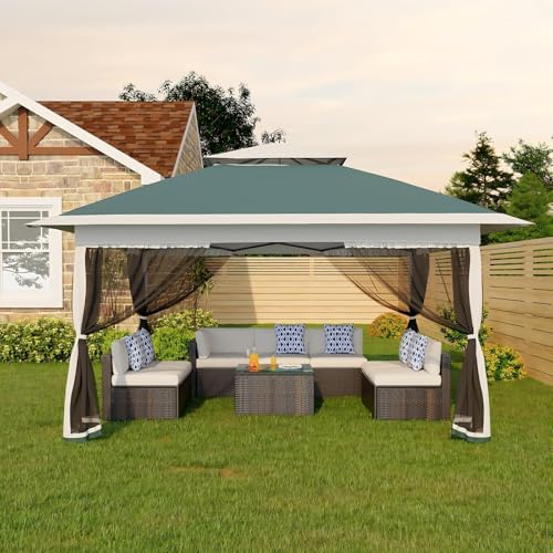 Garvee 12x12FT Pop Up Gazebo with Mosquito Netting, Outdoor Canopy Tent Easy Setup for Backyard Patio Garden Deck, Green - color: Green, size: 12FT