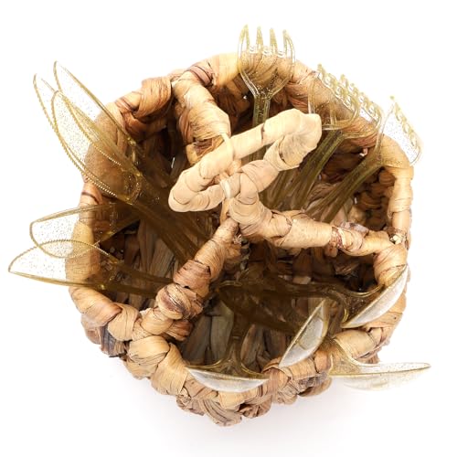 Hiceeden 2 Pack Woven Silverware Caddy with Handle, Natural Water Hyacinth Flatware Holder Organizer with 3 Compartments, Wicker Utensil Basket Cutlery for Kitchen Countertop, Picnic, Party, Hexagon