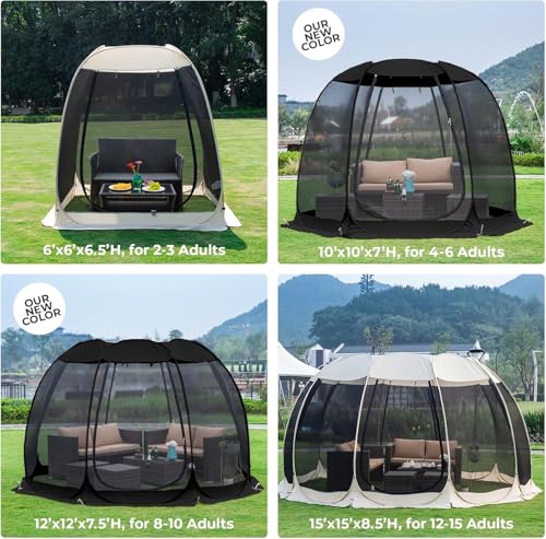 Alvantor® Pop Up House Tent, Outdoor Screen Room, Canopy Tent with UV Resistant, Easy Up Foldable Screen House for Camping Garden, Black, 10 x10 FT - color: Black, size: 10'x10'