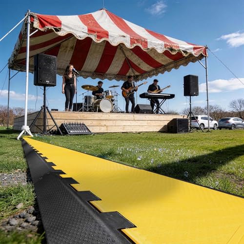 Yescom Cable Ramp Protector 3 Channel Garden Hose Protecitive 44000 Lbs Load Capacity Heavy Duty Speed Bump for Road Driveway Walkway - size: 2.8"H - 3 Channel