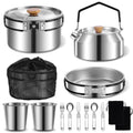 12pcs Outdoor Camping Cookware Kit, Lightweight Stainless Steel Kettle, Non-Stick Pot and pan, with Fork Spoon Kits Suitable for picnics and Backpacking Trips