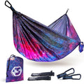 Foxelli Camping Hammock – Ultralight Hammock for Backpacking, Hiking, Festivals, Travel - Easy Setup with Tree-Friendly Ropes & Steel Carabiners, Heavy Duty Parachute Nylon - color: Universe
