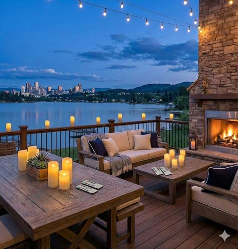 Enido 24 Pc Flameless LED Candles with Remote & Timer, Outdoor Waterproof, Flickering Electric Warm Lights for Cozy Home & Holiday Romantic Decor, Battery Operated (D 2.2” x H 4”/5”/6”) - color: Ivory