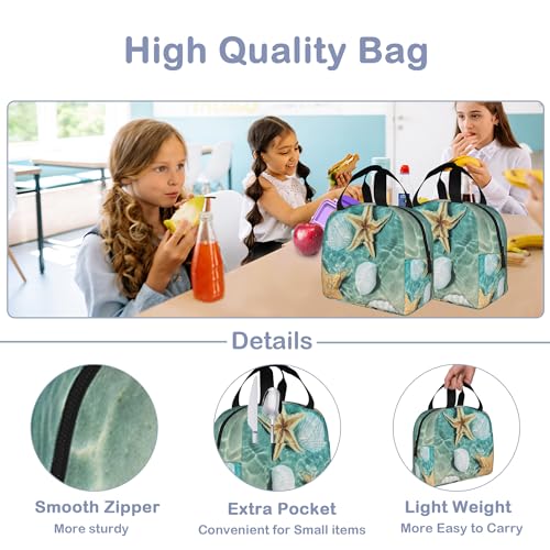 Insulated Lunch Bag, Starfish and Seashell on Beach Lunch Box for School Student Kids Boys Girls,Leakproof Small Lunch Tote for Adult Men Women,Reusable Lunch Cooler Tote Bag for Office Work Picnic - color: Starfish and Seashell on Beach