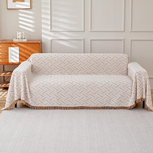 AIVIA Armless Loveseat Cover Recliner Chair Sheet Blanket, Reversible Anti Slip Throw Cushion Covers for 2 Seater Armless Couches, Love-Seat Furniture Decor Slipcovers Protector for Dogs Cats - color: Khaki White, size: 71” x 91”