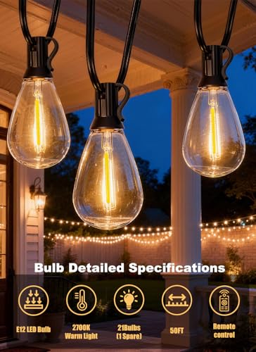 50FT Outdoor String Lights Waterproof, 20+1 Shatterproof S11 LED Bulbs, Extra Long Patio Lights for Outside, Bistro Cafe Decor, Backyard Garden Hanging Lights, Outside Fence Light String - size: 50FT