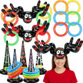 Jenaai 25 Pcs Halloween Ring Toss Game Include 5 Inflatable Witch Hat, 18 Plastic Rings for Ring Toss, 2 Inflatable Spider with Air Pump for Halloween Indoor Outdoor Carnival Party Supplies