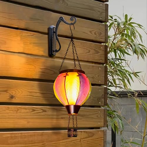 Solar Hot Air Balloon Lantern with Flame Outdoor Lights, Solar Lantern Gardening Gifts for Mom Grandmom, Hanging Hot Air Balloon Lights Outdoor Waterproof Decor for Patio - color: Gradient Orange