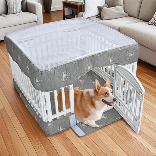 PJYuCien Dog Playpen Bottom Pad and Cover Fits for 36 Inch 4 Panels Exercise Pet Pen,Grey - style: Grey Bottom Cover Set, 36"Width, Grey ( Adhesive Tape Connections )