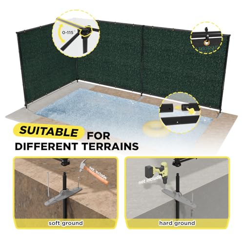 5' x 12' Green Outdoor Privacy Screen Freestanding 240 GSM Privacy Fence Panels for Outside, Pool Fences with Poles, Backyard Temporary Fencing, Privacy Wall Ground Pole Fence - color: Green, size: 0 5' x 12'