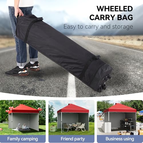 10 x 10 Pop Up Canopy, All Season Instant Canopy with 2 Sidewalls and Vented Roof, Portable Party Tent with Wheeled Carry Bag and Sandbag for Camping, Picnic, Party, Red - color: Red, size: 2 Side Walls