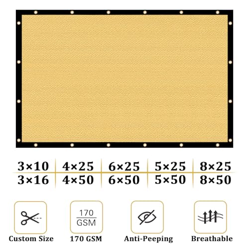Shade&Beyond 3'x1' Sand Privacy Screen 90% Visibility Blockage Fence Sreen 170 GSM Fencing Mesh Fence Panel for Wall Garden Yard Backyard Indoor Outdoor Home Decoration,A515 - color: Sand, size: 3'x1'Customized