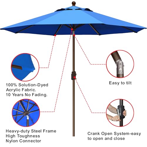 EliteShade USA 10-Year-Non-Fading 9Ft Market Patio Umbrella, UPF 50+ UV Protection Performance Sun Umbrella, Heavy Duty Commercial Grade Outdoor Table Umbrella with Crank & Tilt, Windproof Vented Top for Garden, Pool, Deck and Outdoor Playsets, Royal Blue