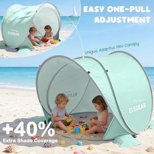 Elegear Pop Up Baby Beach Tent with Mini Canopy, CumbreX™ UPF 50+ UV Protection Baby Tent Sun Shelter, 1S Setup Portable Baby Beach Essentials Shade for Infant Toddler Outdoor Indoor Play - Green - color: Green