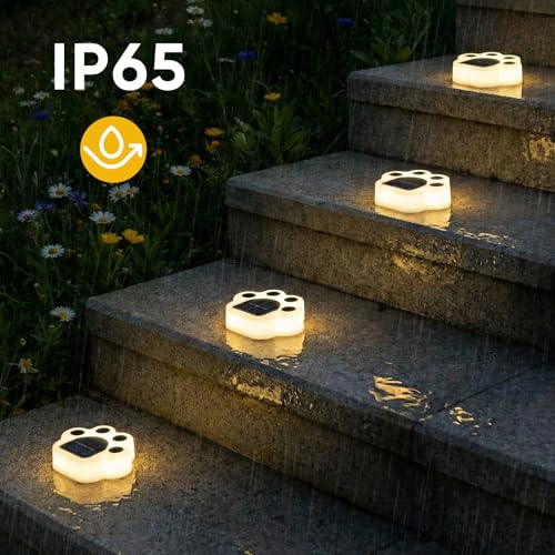 Solar Paw Print Lights 4 Pack, Outdoor Waterproof Solar Garden Lights, Lawn Patio Pathway Decorative Lights, Pet Dog Lovers Gifts for Women Mom Mother's Day - color: Warm White