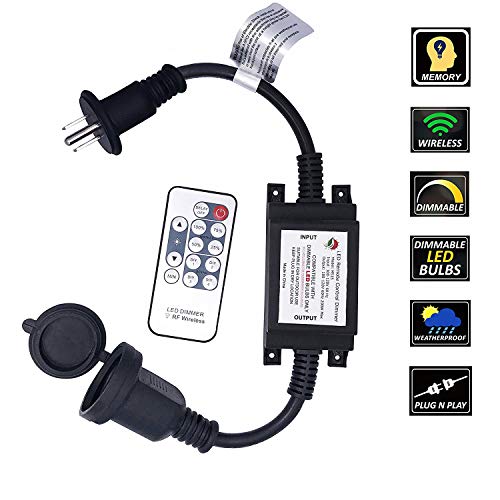 SUNYE Max Power 200W Waterproof Outdoor String Lights Wireless Remote Control, 150Feet Range, Memory, Stepless Dimming, IP68 Waterproof. UL 3 Prong Remote Control Dimmer