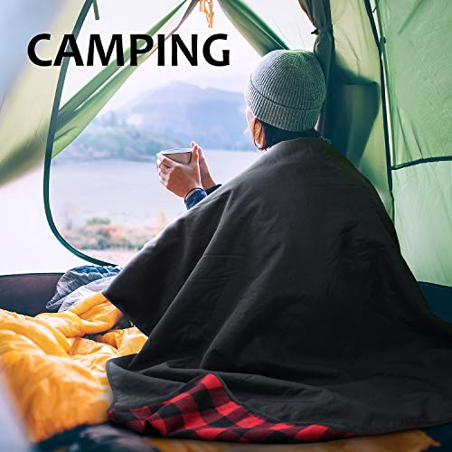 Tirrinia Large Waterproof Outdoor Blanket, Soft Warm Windproof Stadium Blanket with Sherpa Fleece and Foldable for Outdoor Sport, Baseball, Football, Beach, Concerts, Car - color: Red-black Plaid, size: 51”x 59”